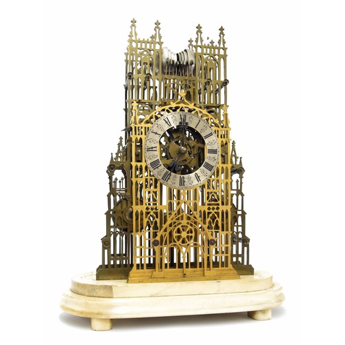 1339 - Fine and impressive English brass triple fusee Westminster Abbey skeleton clock in the manner of Eva... 