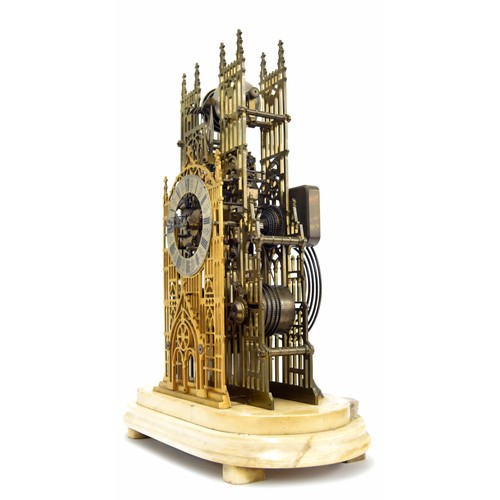 1339 - Fine and impressive English brass triple fusee Westminster Abbey skeleton clock in the manner of Eva... 