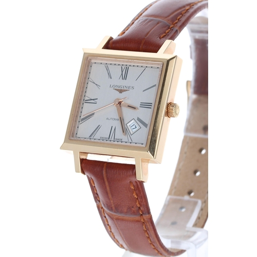 72 - Longines Heritage 18ct automatic square cased midsize wristwatch, reference no. L2.292.8, square sil... 