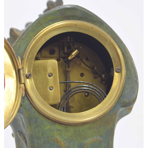 1527 - Art Nouveau bronzed two train mantel clock in the Liberty style, the 3