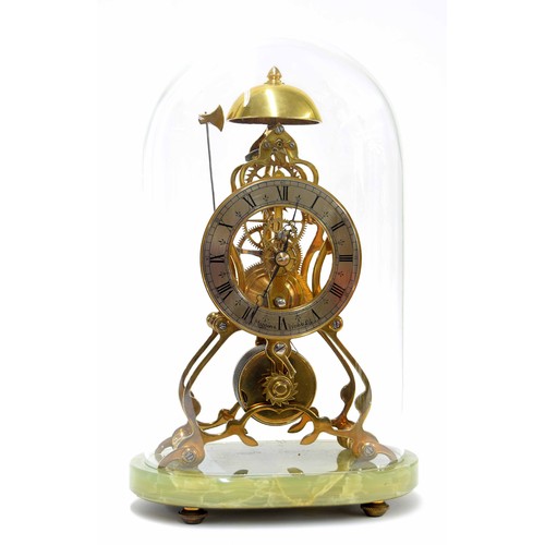 1529 - Contemporary single fusee brass skeleton clock, the 4.25