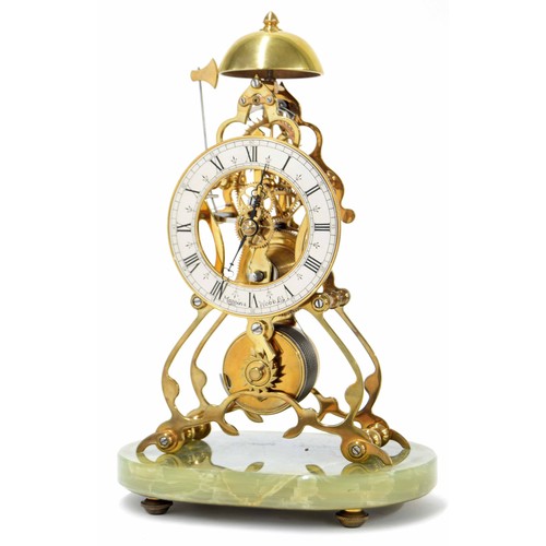 1529 - Contemporary single fusee brass skeleton clock, the 4.25