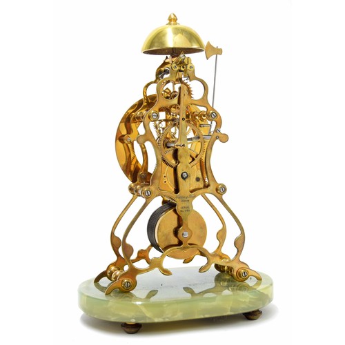 1529 - Contemporary single fusee brass skeleton clock, the 4.25