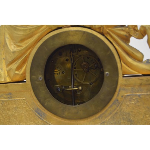 1521 - French ormolu two train figural mantel clock, the Japy Freres movement with outside countwheel strik... 