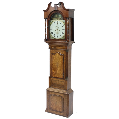 1834 - Oak and mahogany crossbanded eight day longcase clock, the 14