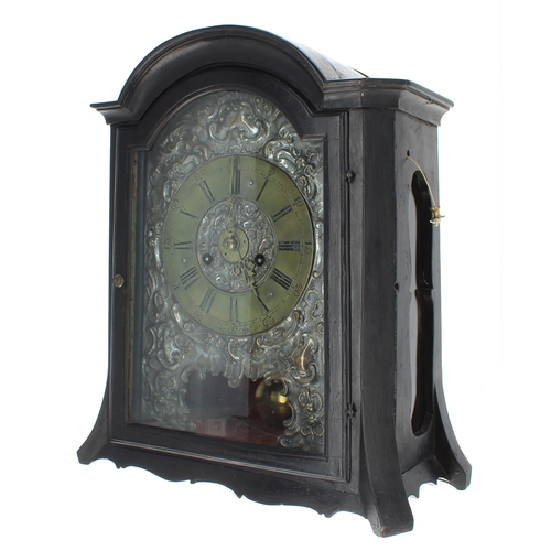 1337 - Interesting early Dutch ebonised two train mantel clock with alarm, the 6.5