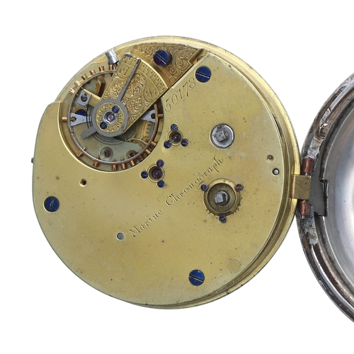 534 - Silver Marine Chronograph lever pocket watch movement, three quarter plate, no. 50178, with compensa... 