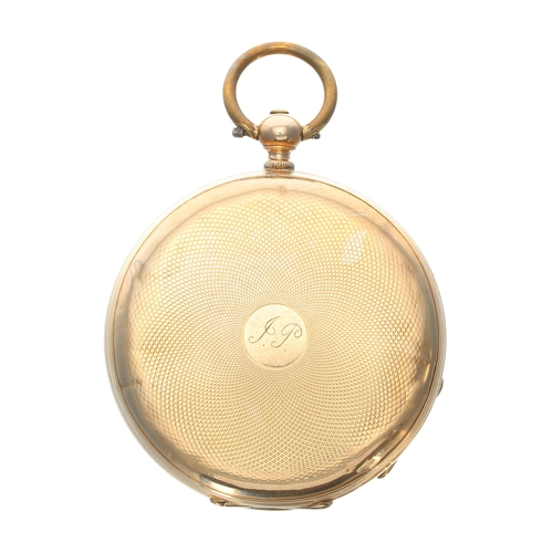 537 - 14ct lever pocket watch of Masonic interest, blue engine turned dial with Masonic symbols and subsid... 