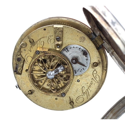 546 - Continental silver verge pocket watch for repair, the fusee movement signed Romilly with pierced bal... 