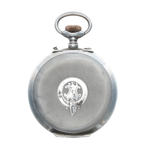 547 - Silver cylinder engine turned travel alarm pocket watch, import hallmarks London 1914, hinged case, ... 