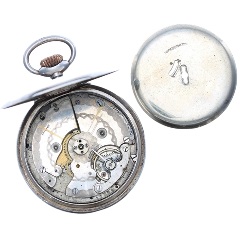 547 - Silver cylinder engine turned travel alarm pocket watch, import hallmarks London 1914, hinged case, ... 