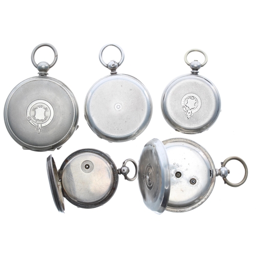 548 - Silver lever engine turned hunter pocket watch; together with a silver lever pocket watch, silver fo... 