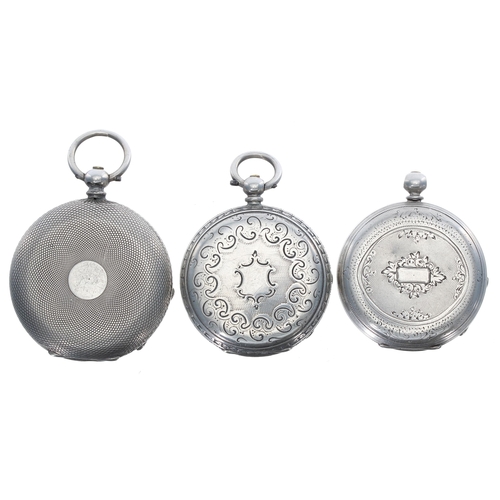 549 - Three silver cylinder engraved fob watches for repair, each with silvered dials (3)