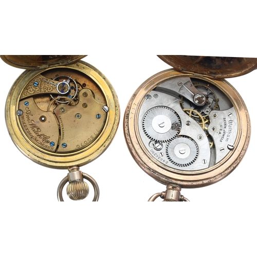 552 - Two American Waltham gold plated half hunter lever pocket watches for repair, 47mm and 43mm... 