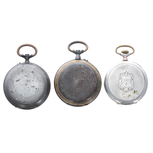 564 - Three calendar pocket watches for repair/spares, including one silver and two gunmetal examples (3)... 