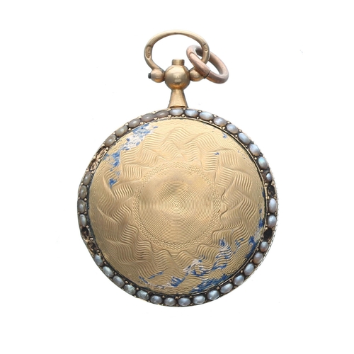 565 - Miniature French early 19th century 18ct verge hunter fob watch, unsigned movement, enamel dial with... 