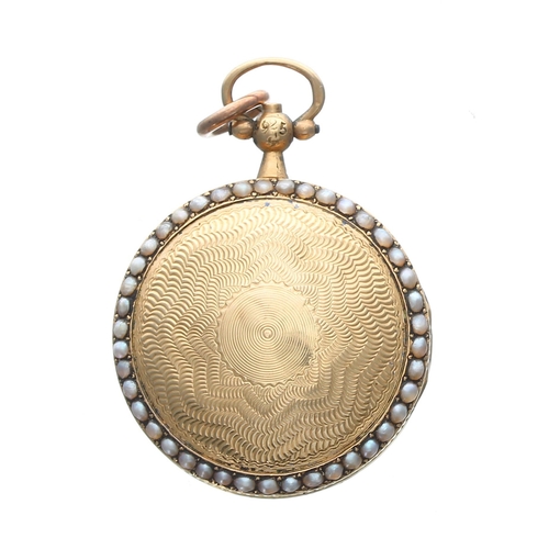 565 - Miniature French early 19th century 18ct verge hunter fob watch, unsigned movement, enamel dial with... 