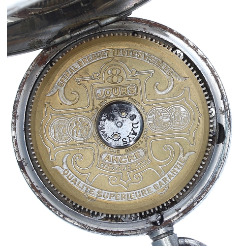 566 - Hedomas 8 Day Calendar nickel cased pocket watch, 57mm (at fault)