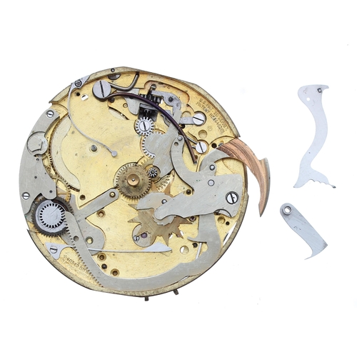 578 - Repeating lever pocket watch movement for repair, stamped Brevet 34984, 48mm (lacking dial)... 