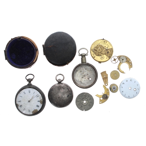 583 - Silver fusee verge pair cased pocket watch for spares; together with a silver hunter pocket watch ca... 