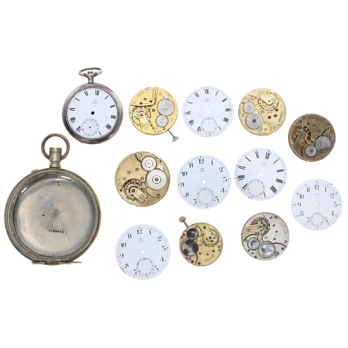 601 - Selection of Omega pocket watch spares and a parts to include a silver case, movements and dials, et... 