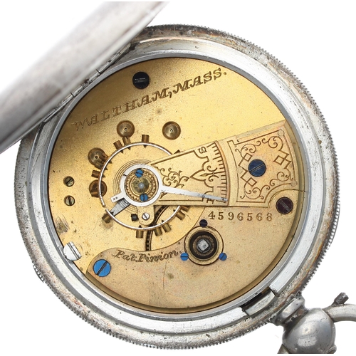 277 - American Waltham silver lever pocket watch, Birmingham 1890, signed movement with Pat. Pinion, no. 4... 