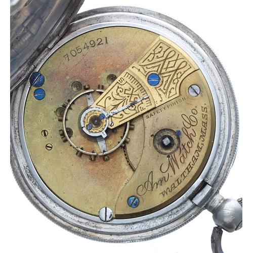 279 - American Waltham silver lever pocket watch, Birmingham 1896, signed movement with Safety Pinion, no.... 