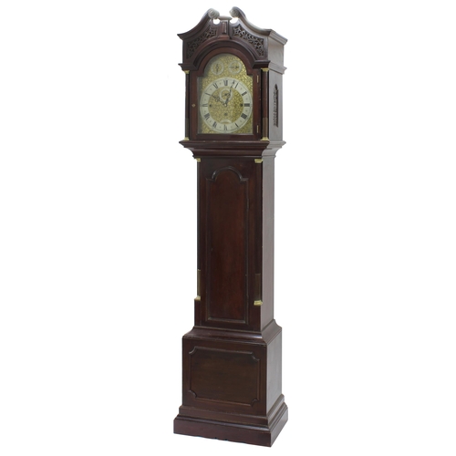 1840 - Good mahogany three train musical longcase clock, the 13