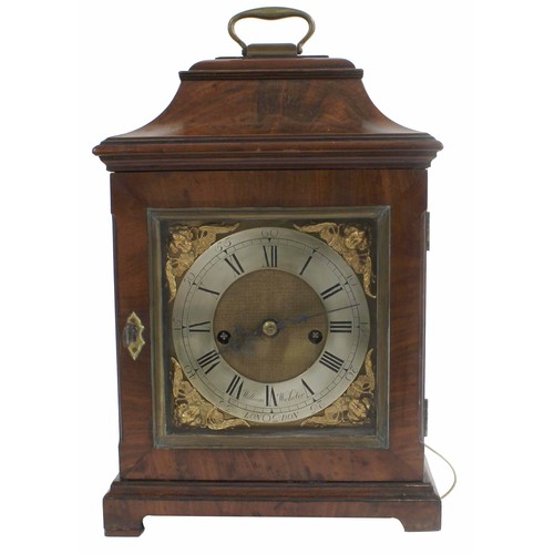 1334 - Good small English mahogany double fusee verge bracket clock, the 6