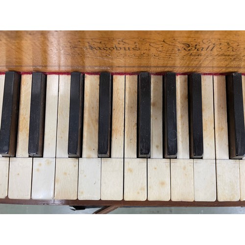 1501 - Square piano by Jacob Ball, London, 1792, the case of mahogany with holly and stained fruitwood stri... 