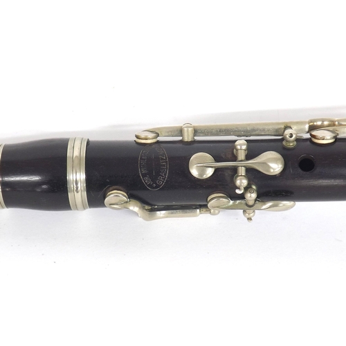 1839 - Cocuswood Eb clarinet with German silver keywork for left-handed player, stamped Joh Michl & Soh... 