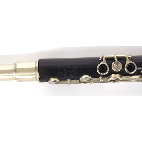 1840 - African blackwood Pupeschi system flute with B foot joint, stamped V.Kohlert, Sohne, Graslitz, Pupes... 