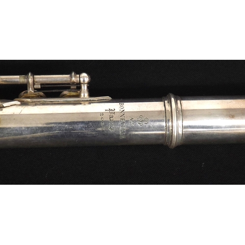 1841 - Silver plated Boehm system flute, stamped Ate, Bonneville, Paris, 2067, made circa 1895, length ... 