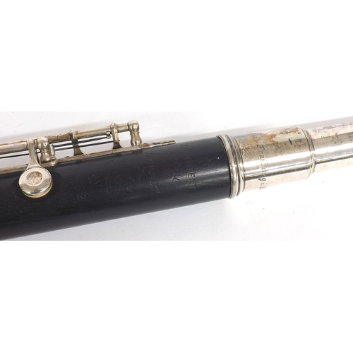 1842 - African blackwood Boehm system flute, stamped D.R.Patent, Modell 1919, Orthoton (crown), Otto Moenni... 