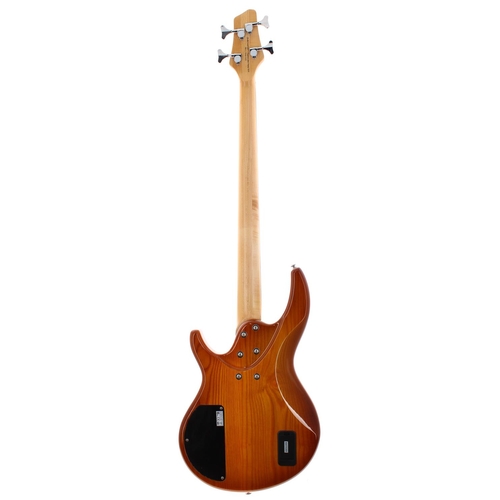 367 - 2010 Overwater Aspiration Deluxe bass guitar; Body: amber finish with figured maple top; Neck: maple... 