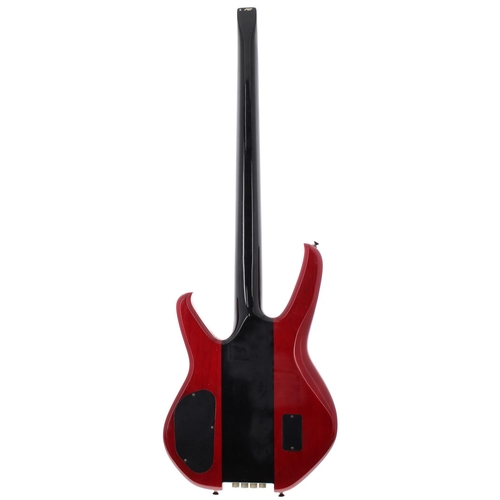 385 - Washburn Series 1000 Status Design headless S70 bass guitar; Body: trans red finished wings with bla... 