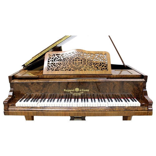 1551 - Hagspeil boudoir grand piano, circa 1900, burr walnut case, frame no. 4619, eighty-five note - seven... 