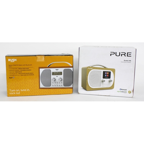 3067 - Pure Evoke H4 portable digital and FM radio, boxed; together with a Bush 1507BT stereo DAB/FM radio ... 