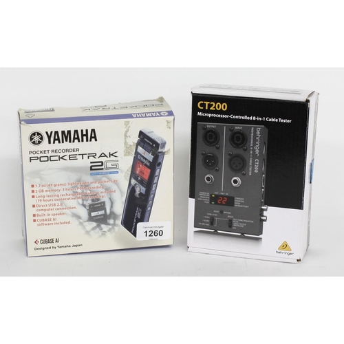 3100 - Yamaha Pocketrak 2G pocket recorder, boxed; together with a Behringer CT200 eight in one cable teste... 