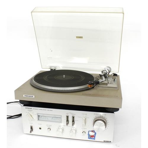 3150 - Pioneer PL-516 automatic return record turntable; together with a Hitachi HA-330 stereo amplifier (2... 