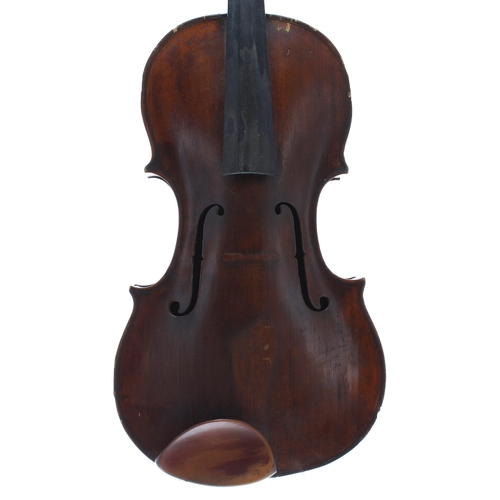 2421 - Interesting old viola, unlabelled, the one piece back of plainish wood with similar wood to the side... 