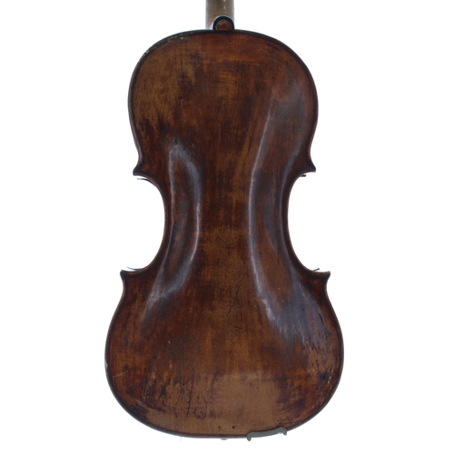 2421 - Interesting old viola, unlabelled, the one piece back of plainish wood with similar wood to the side... 