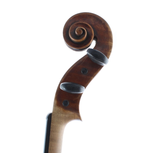 2421 - Interesting old viola, unlabelled, the one piece back of plainish wood with similar wood to the side... 