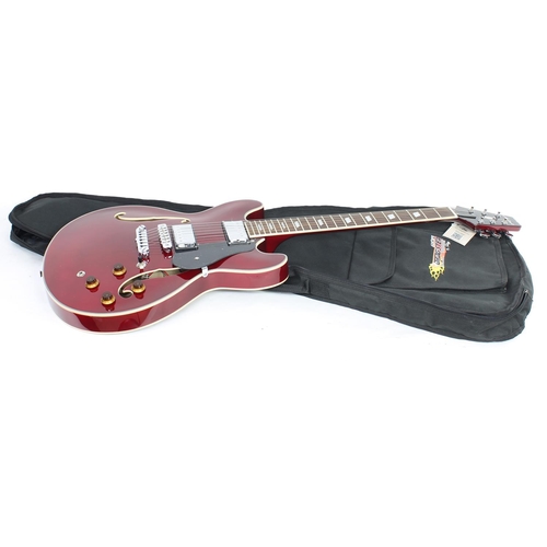 434 - Aria Pro II TA-Classic semi-hollow body electric guitar, made in China; Body: wine red finish; Neck:... 