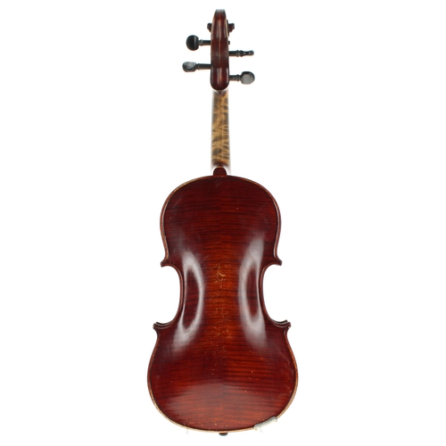 2004 - Early 20th century violin indistinctly labelled and in need of restoration, 14 1/16