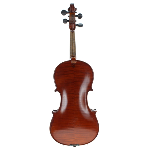 2044 - German violin circa 1910 bearing the registered trademark zebra stamp to the back of the peg box and... 