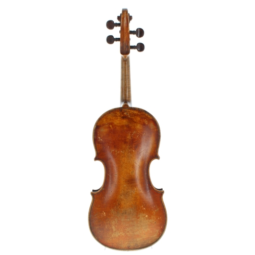 2045 - Late 19th century Mittenwald half size violin bearing an indecipherable label, 12 3/8