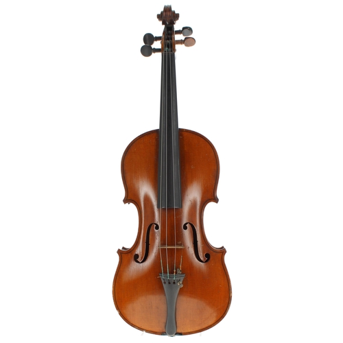 2402 - French violin labelled L. Courtier..., the two piece back of medium curl with similar wood to the si... 