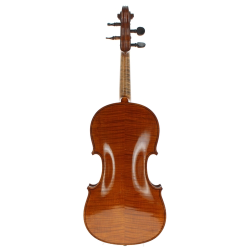 2402 - French violin labelled L. Courtier..., the two piece back of medium curl with similar wood to the si... 