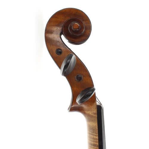 2402 - French violin labelled L. Courtier..., the two piece back of medium curl with similar wood to the si... 